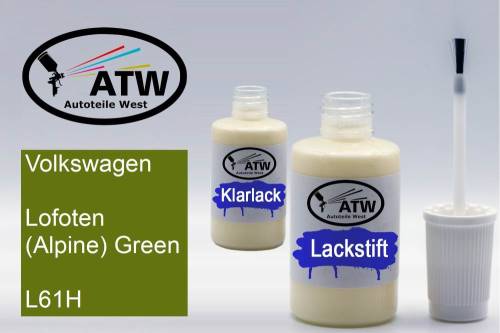 Volkswagen, Lofoten (Alpine) Green, L61H: 20ml Lackstift + 20ml Klarlack - Set, von ATW Autoteile West.